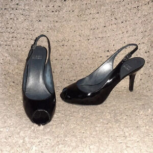 STUART WEITZMAN-Black Patent Leather Peep Toe-Stiletto-Sz 8-Excellent